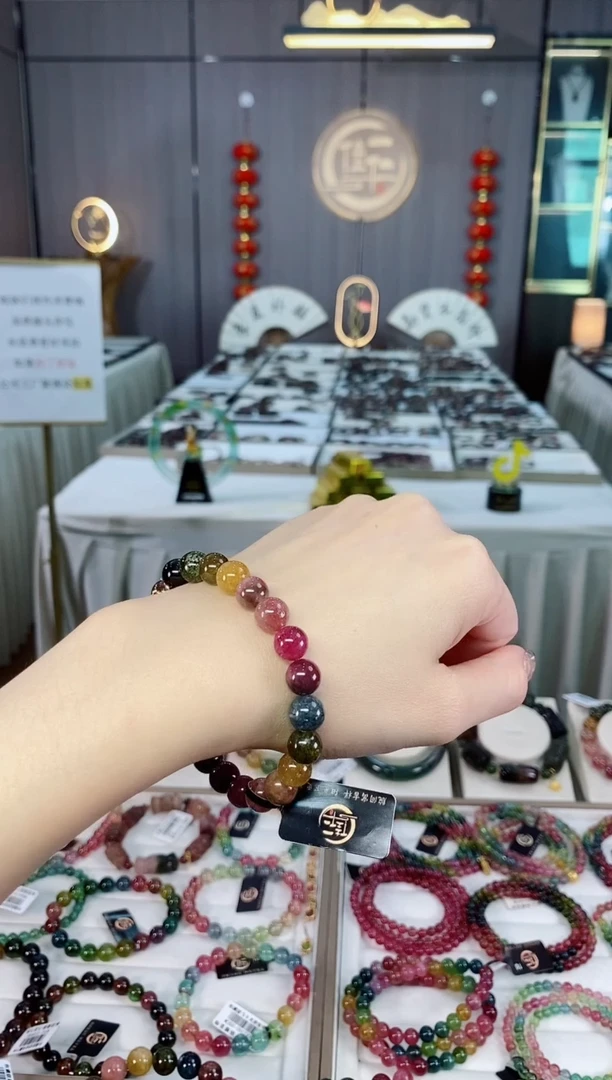 未镶嵌老矿色标彩虹单圈手串8mm+碧玺dan多样性发货一条