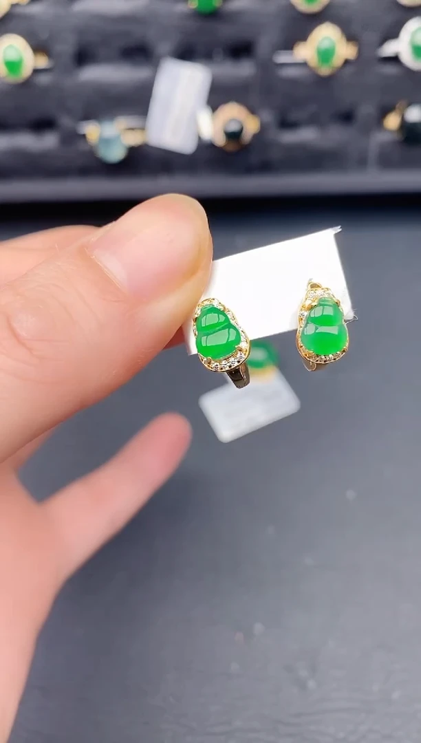 银S925镶嵌翡翠耳饰天然a货翡翠273