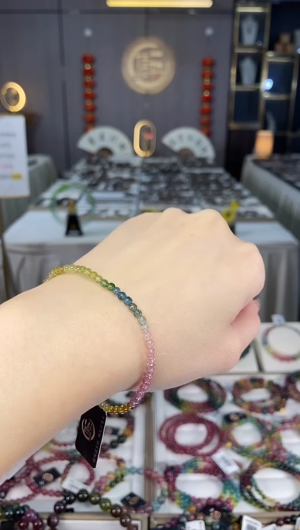 未镶嵌老矿碧玺彩虹单圈手串3mm+碧玺dan多样性发货一条