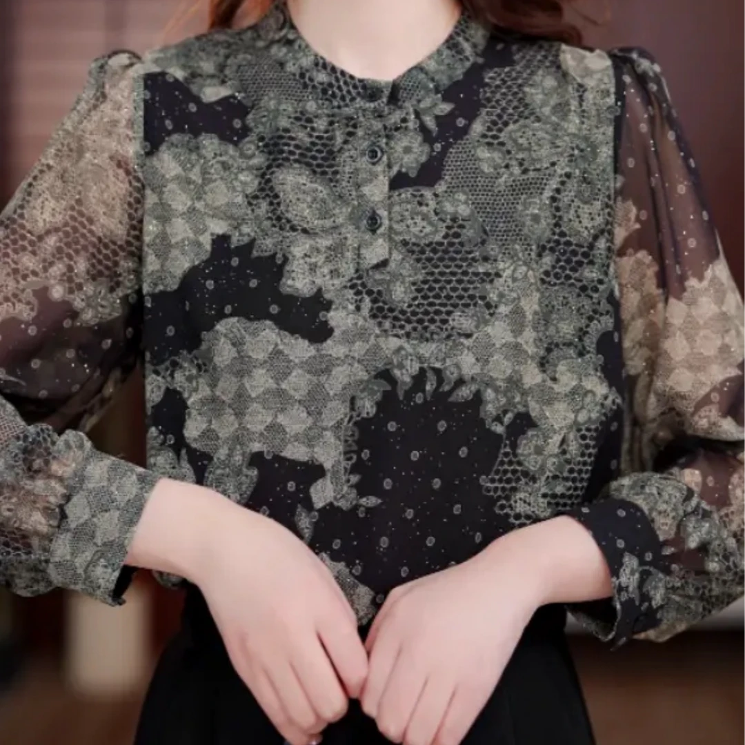 X8825高端时尚长袖小衫女2025春夏季新款遮肉轻薄透气衬衫上衣女