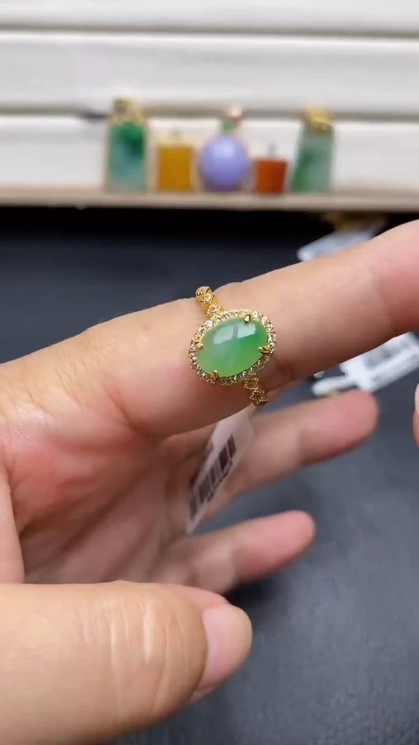 银S925镶嵌戒指翡翠1