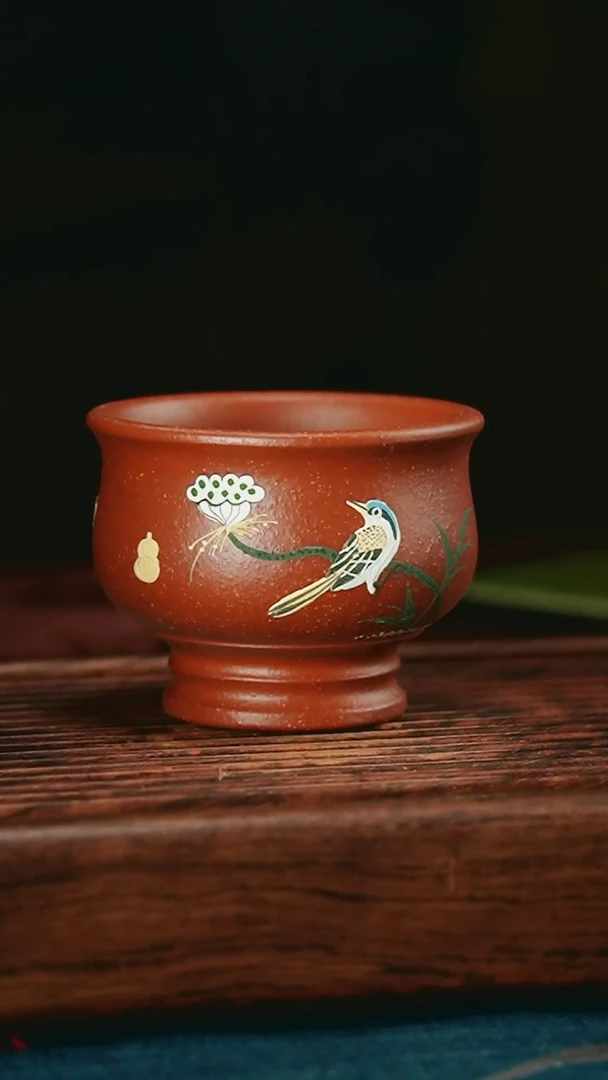 【闪购商品】紫砂茶杯小鸟高脚杯