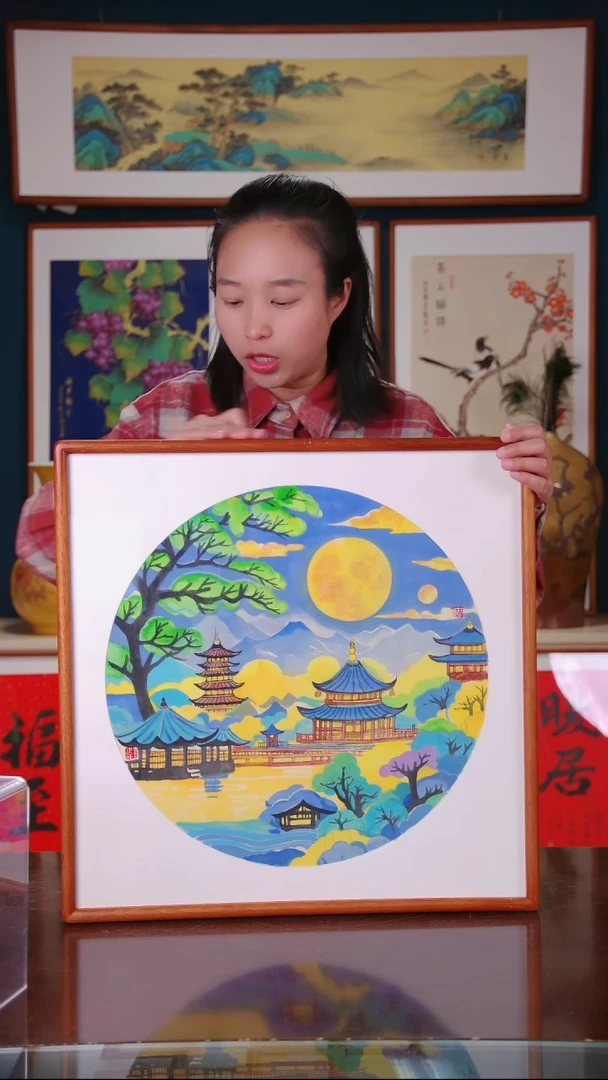 【闪购商品】国画作品 花好月圆， 带框尺寸 53*53