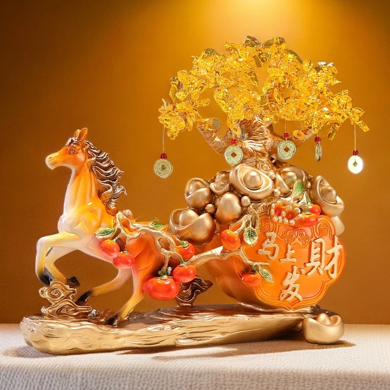 马上发财摆件马上有钱家居客厅酒柜玄关装饰品招财发财树开业礼品