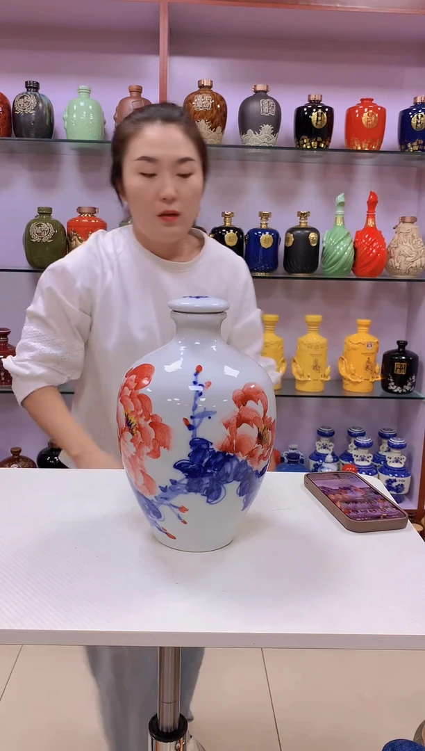 5斤装手绘牡丹鸡蛋瓶陶瓷空瓶