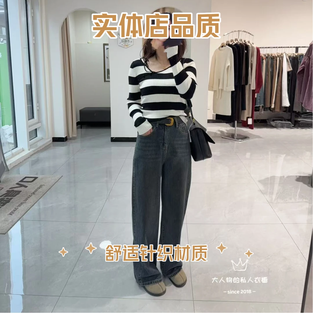 条纹系带针织衫韩系减龄