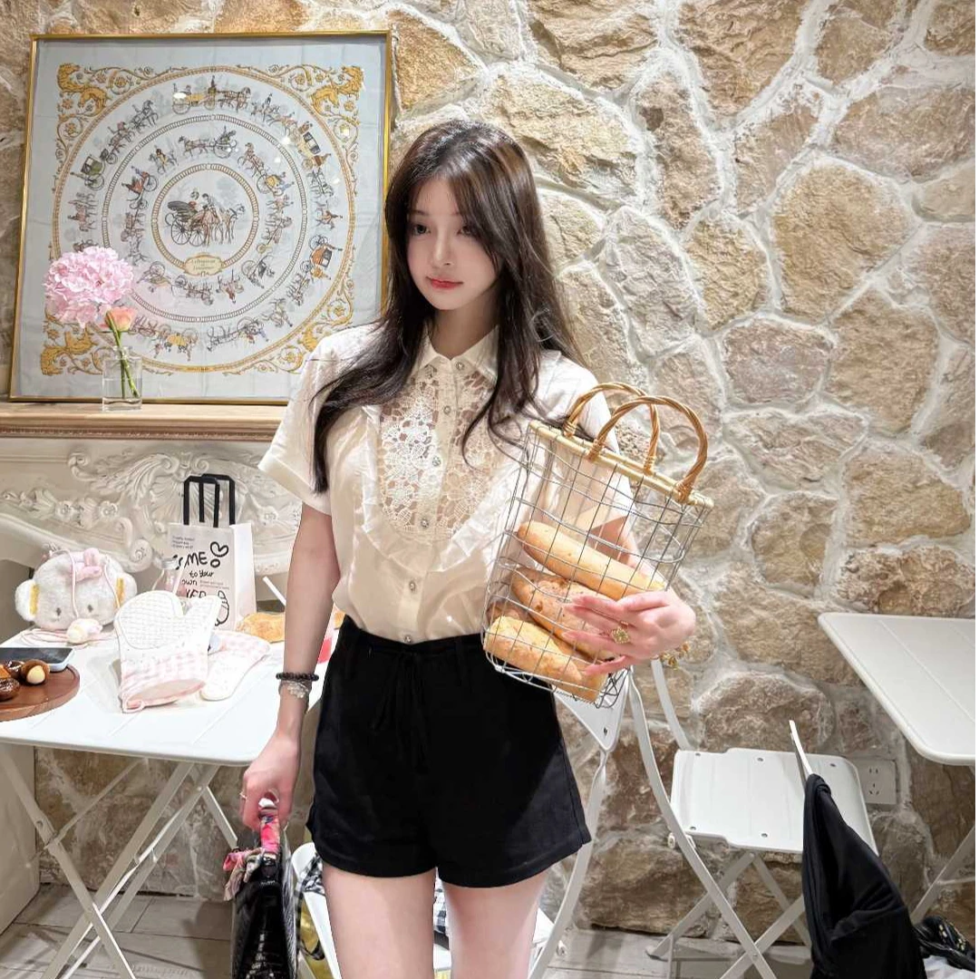 Jnnlh【花园秘境】重工欧根纱！骄矜贵气！气质白色短袖衬衫