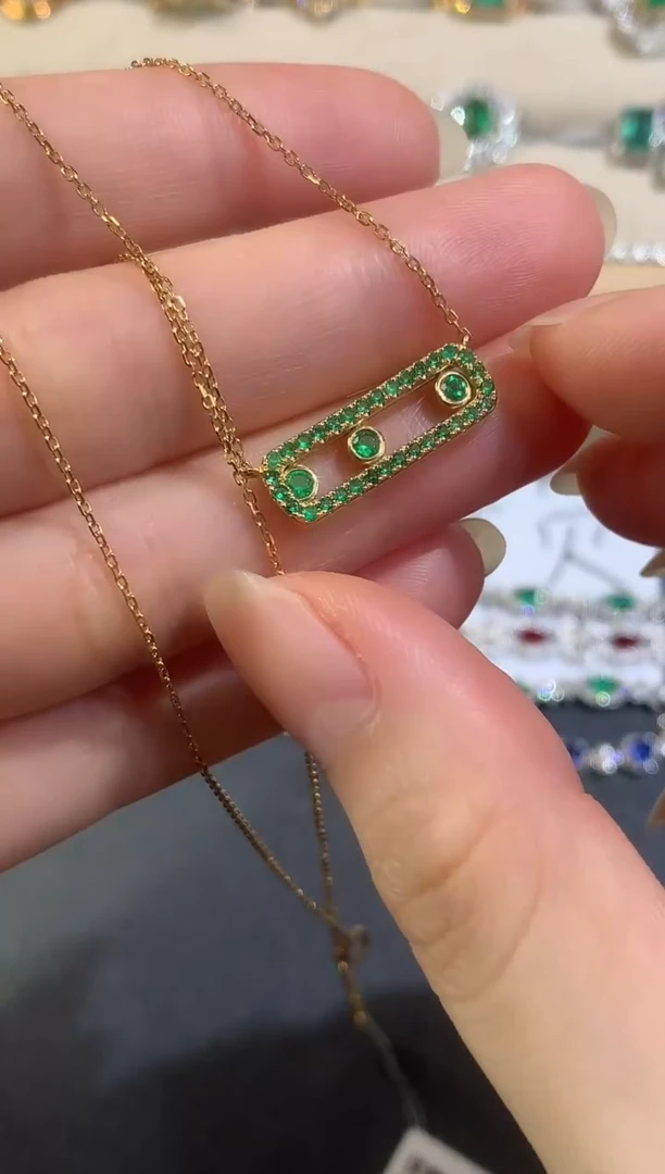 18K金镶嵌套链祖母绿D508|2780