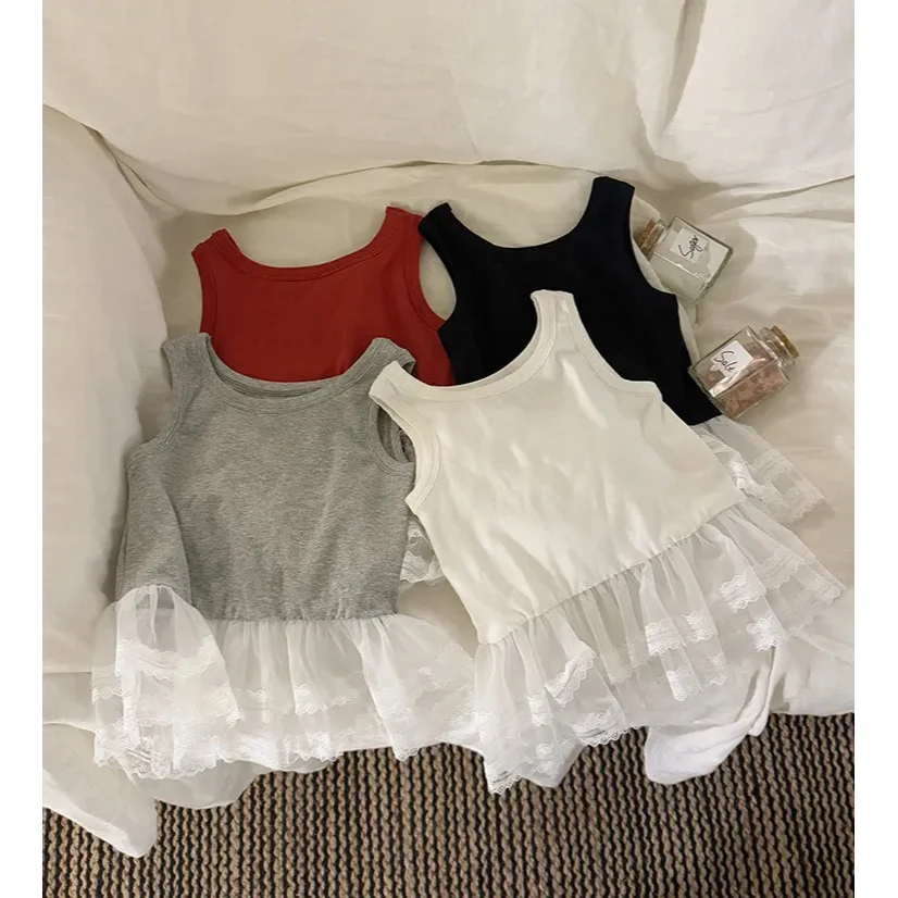 女童2025夏装新款拼纱蕾丝叠穿吊带儿童夏季韩版洋气背心童装0120