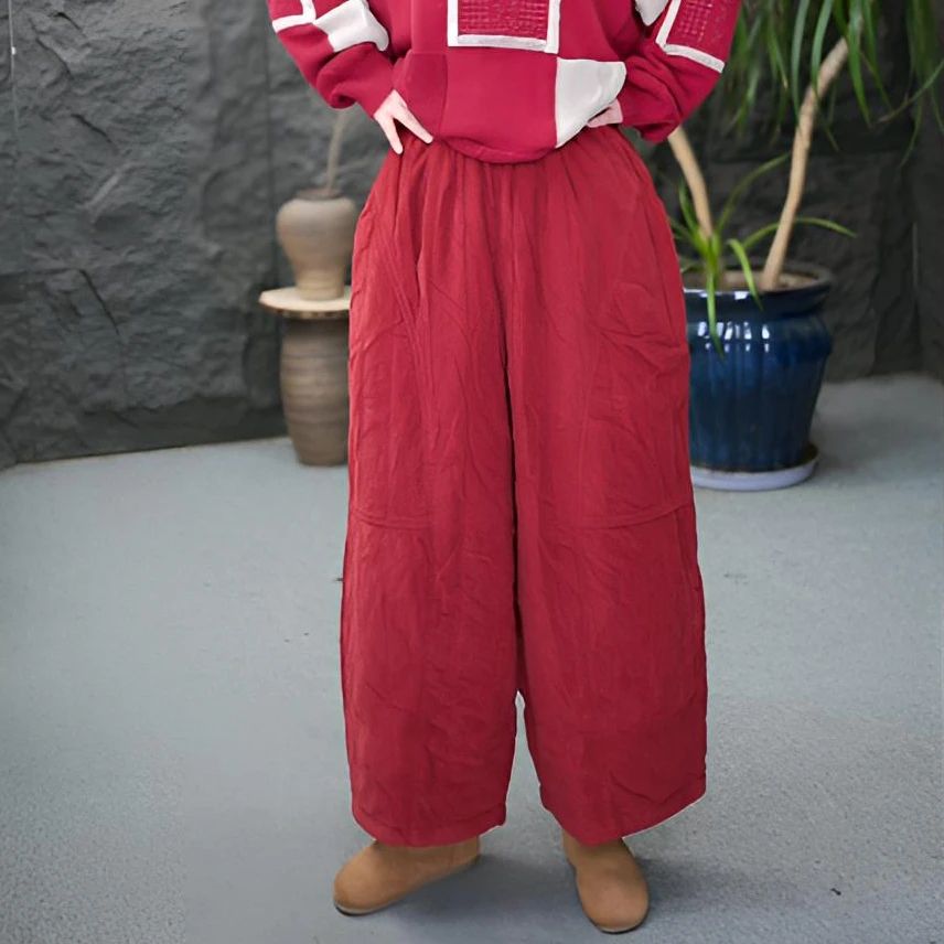 【极简风】透气冬季休闲裤女秋冬灰色裤子红色复古时尚长裤