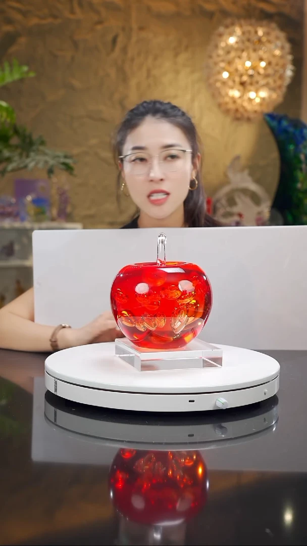 手工艺品琉璃红苹果摆件带底座