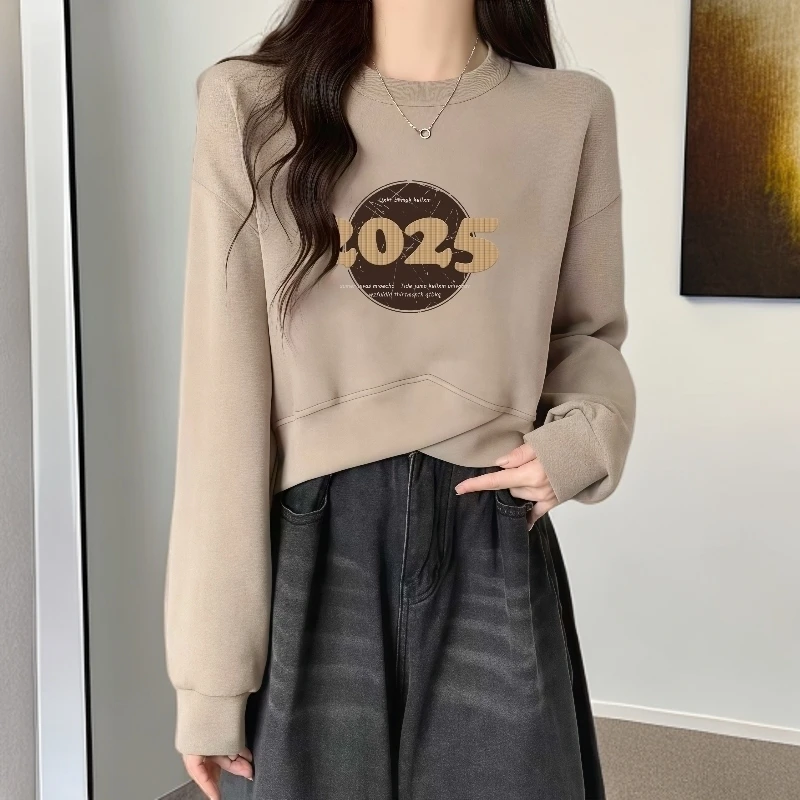 短款圆领套头卫衣女款秋款爆款2025新款大码胖mm显瘦百搭长袖上衣