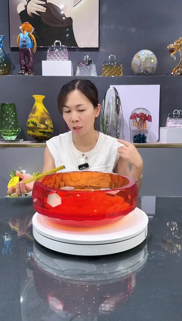 琉璃水晶琉璃果碗1个火红色大