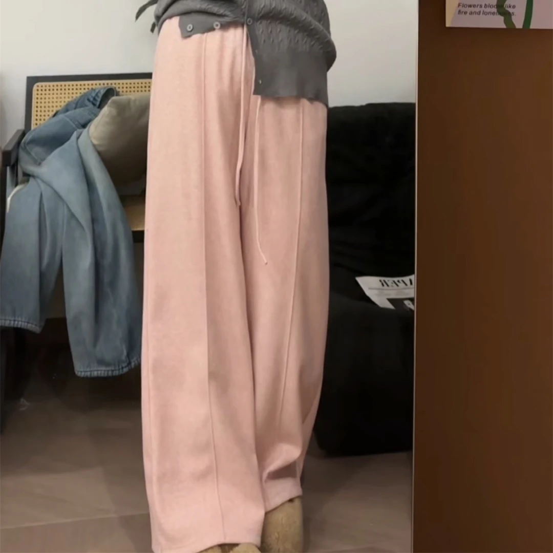 【瘦瘦】秋冬纯色大码加绒抽绳毛巾直筒裤百搭休闲瘦版阔腿裤S0323