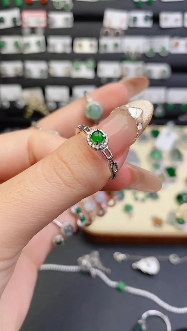 银S925镶嵌戒指翡翠0