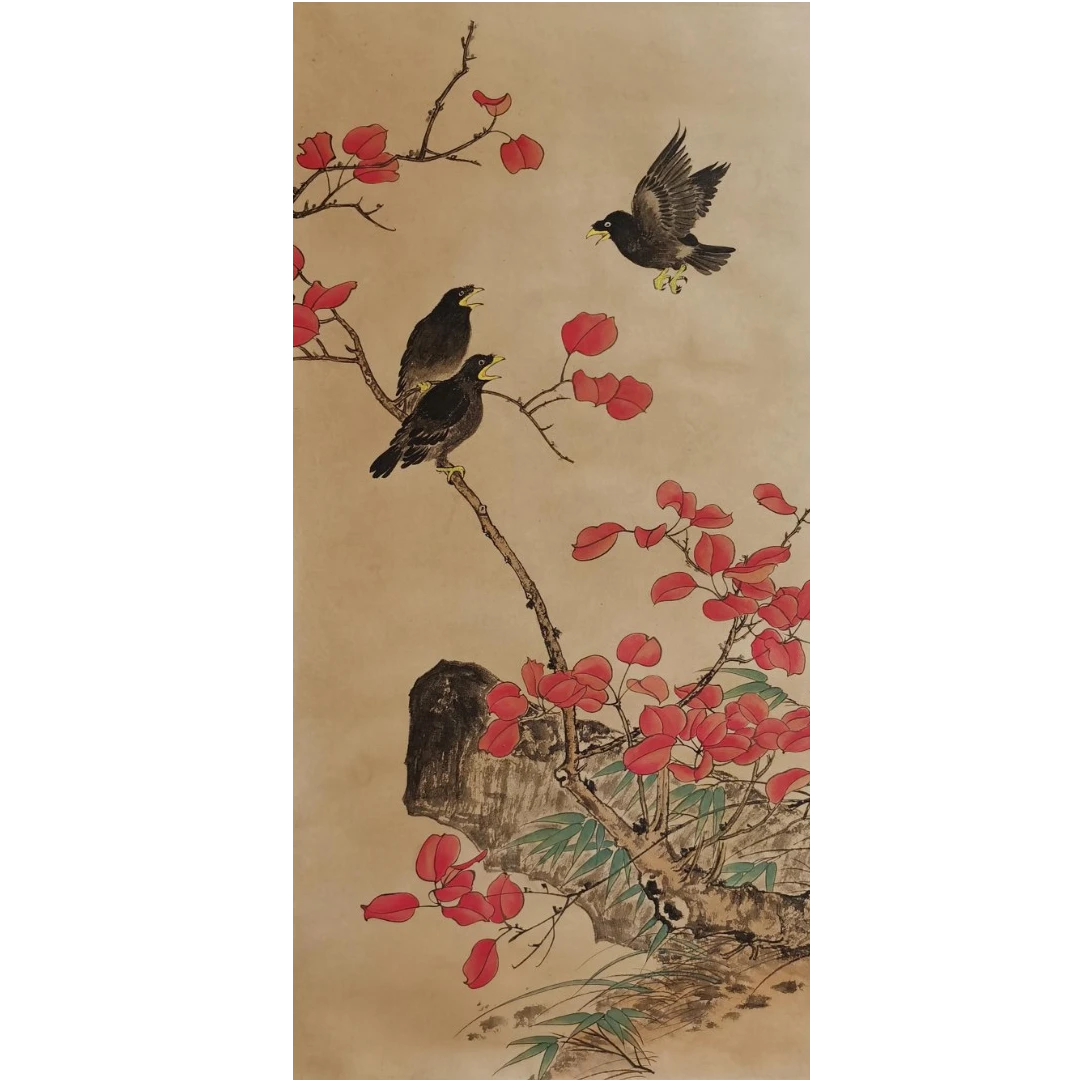 【辽拍】V250709-2-719《花鸟》（3.6平尺）纸本镜片 yy1220t