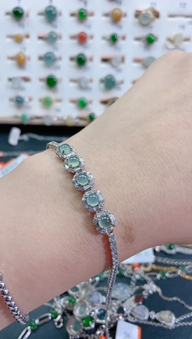 银S925镶嵌手链翡翠天然翡翠