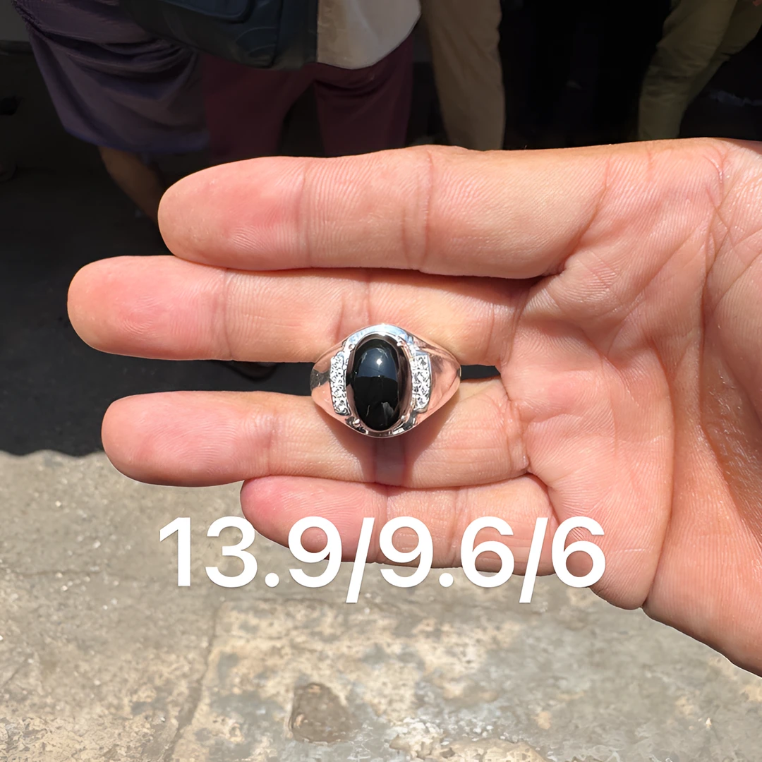 0701(小哪吒在源头)冰种翡翠墨翠戒面干净黝黑铮亮杠味荧光足M50
