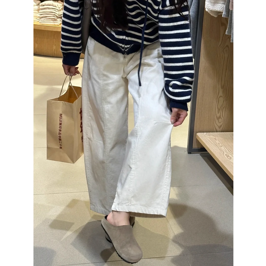 杏色灯芯绒气球裤女秋冬加绒大码胖妹妹宽松显瘦小个子休闲奶奶裤