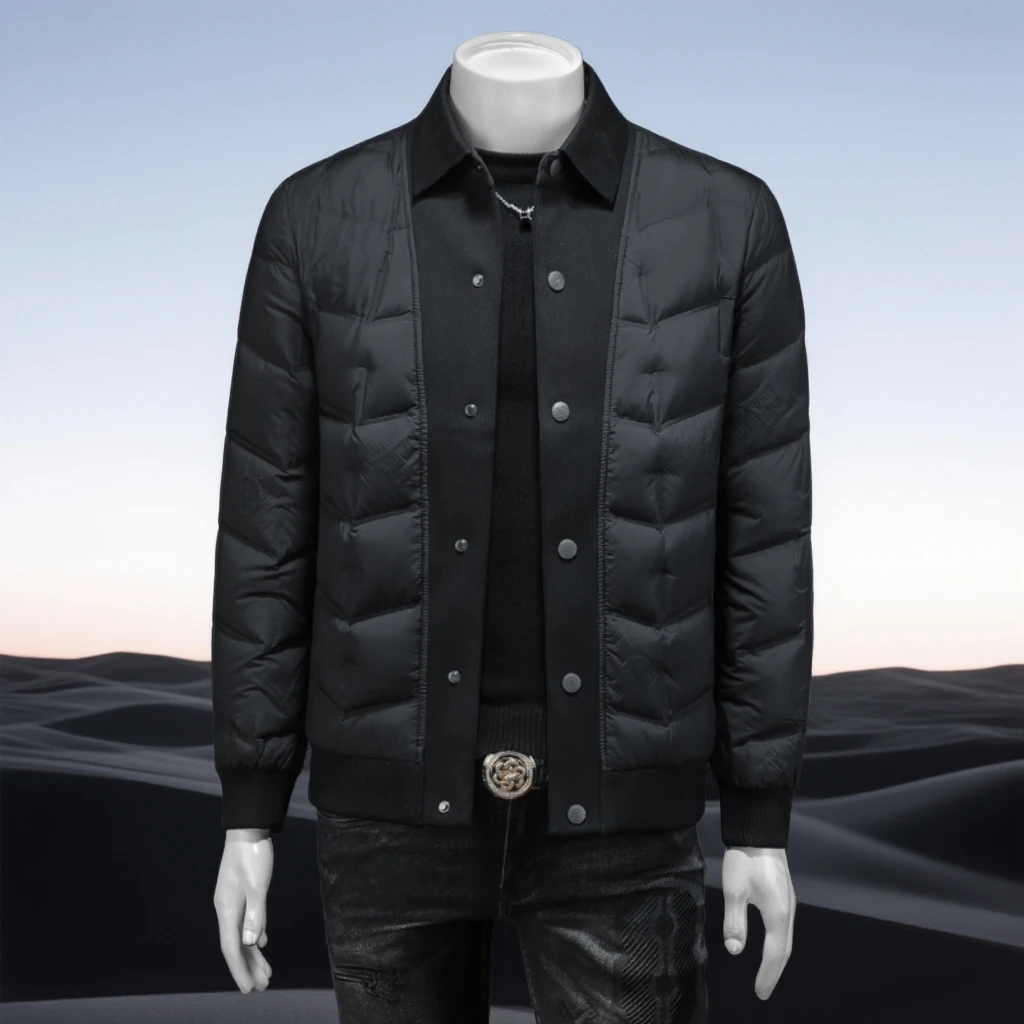 巴赛娜缇翻领羽绒服男潮牌休闲秋冬新款男士时尚大码简约厚羽绒衣