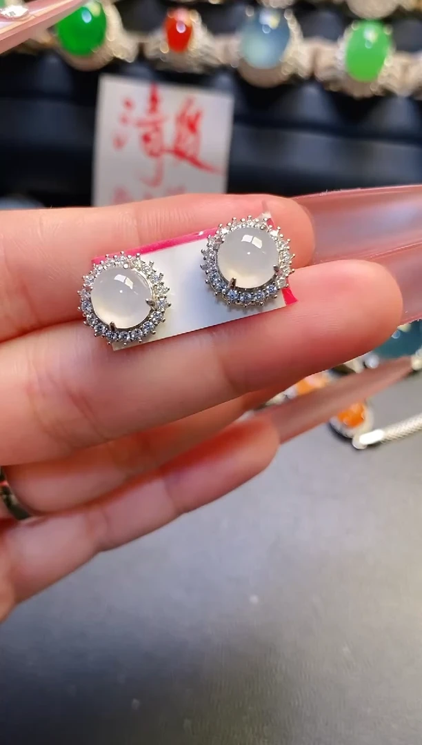 银S925镶嵌翡翠耳饰天然