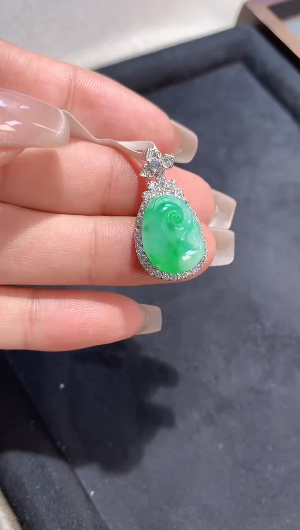 翡翠银S925镶嵌吊坠(不含链)【挽石珠宝】如意