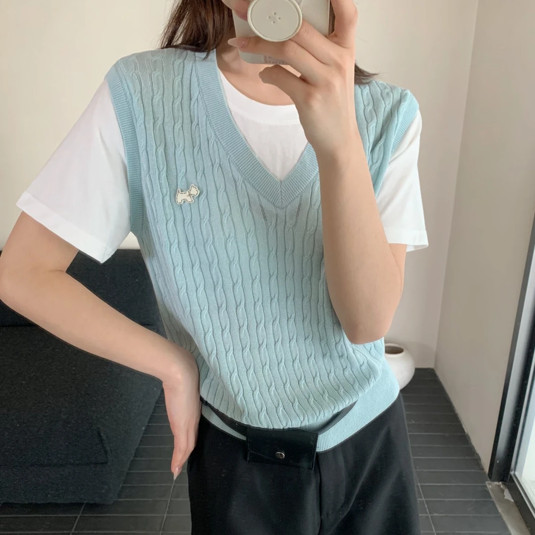 【素简.680175】夏季新款天爽亚麻拼两件麻花女装上新针织衫