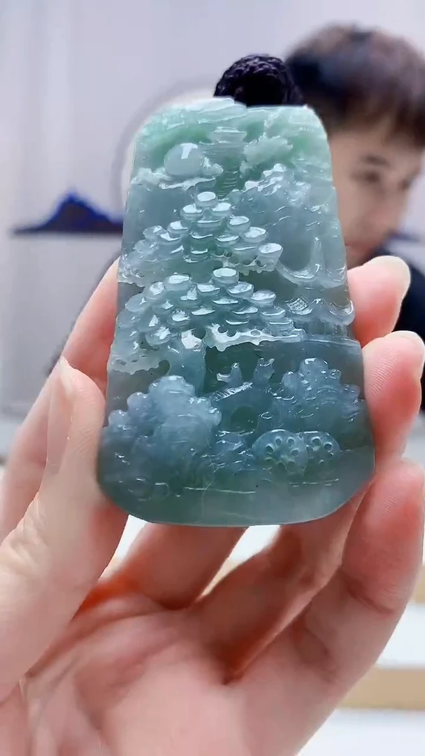 未镶嵌定制翡翠4868zm-毛货挂件56山水