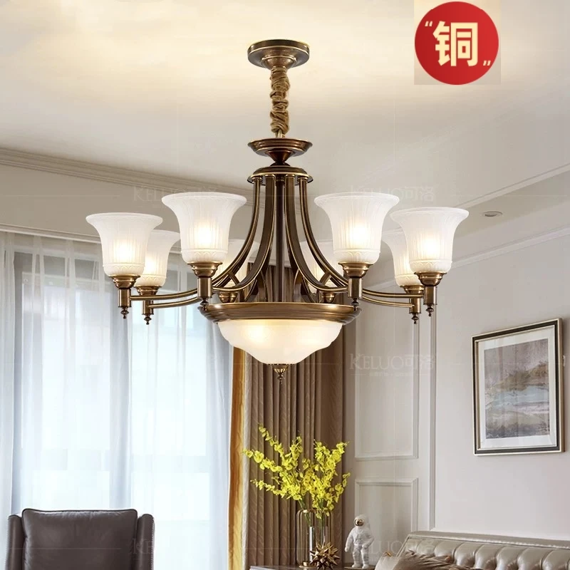 家用美式吊灯客厅灯全铜灯具大气轻奢餐厅卧室灯现代简约复古灯饰