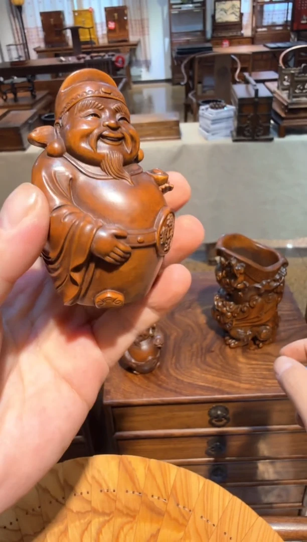 木 小叶黄杨木   财神 摆件