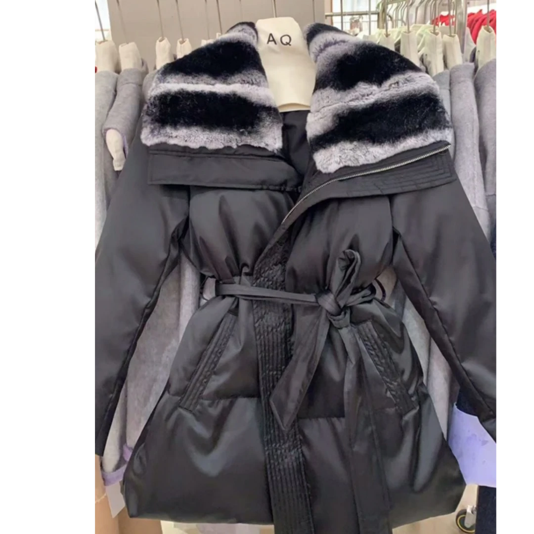 【XSY】AQ-翻领龙猫收腰腰带气质一手长显瘦冬季加厚羽绒服