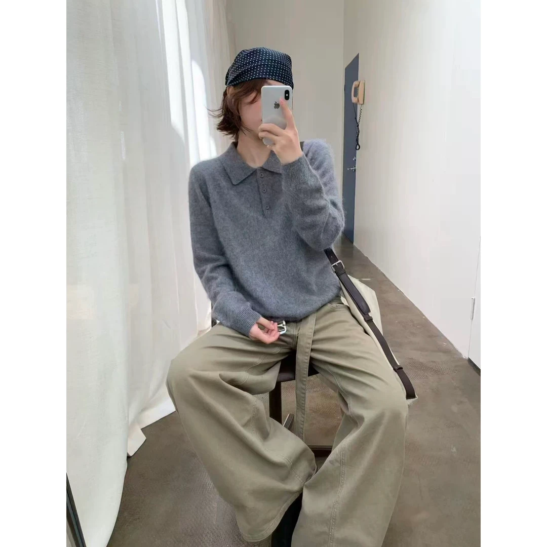 3436【温柔软糯翻领毛衣】秋季新款女士韩版宽松外穿上衣