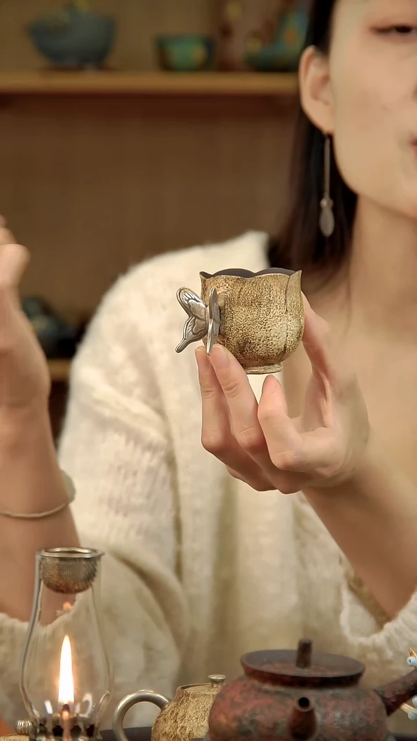 言野手作 粉引仿古蝴蝶杯
