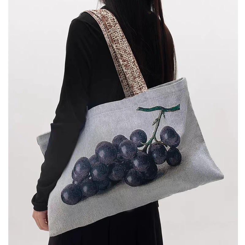 秋季新款葡萄油画包手绘包色织复古大容量高级感单肩斜挎手提包