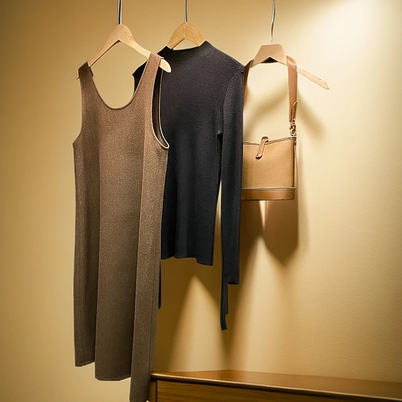 《1007--1015》桃子推荐2024韩国新款毛呢显瘦中长款背心连衣裙气质