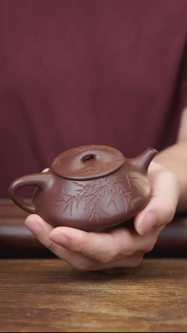 茶壶紫砂160ml 刻绘光明石瓢 家藏紫泥