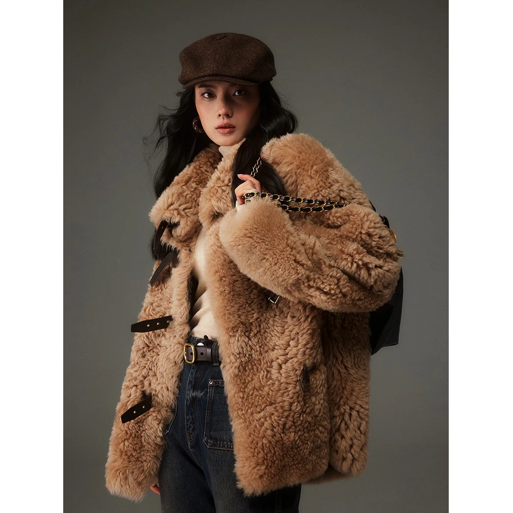 【杨幂同款】100%纯羊毛冬新款大衣女短款小香风毛毛外套MS248074