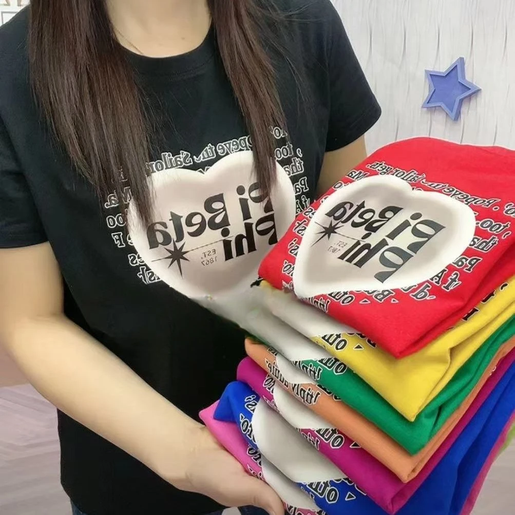 灰色爱心  纯棉女士短袖t恤正肩洋气小个子宽松上衣修身休闲减龄