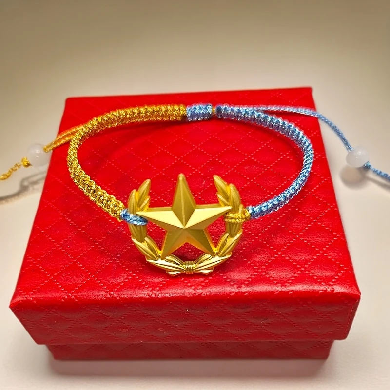 锌合金布艺手链 五角星领花手链金色蓝色拼接细绳手工编织手链