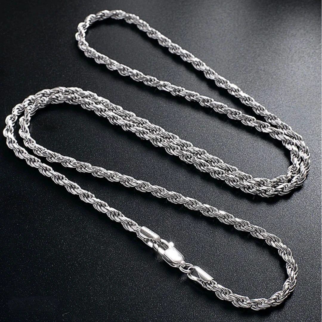 链子925银 扭绳链闪绳链绞绳链麻花链纯银项链镀白金银项链个性.