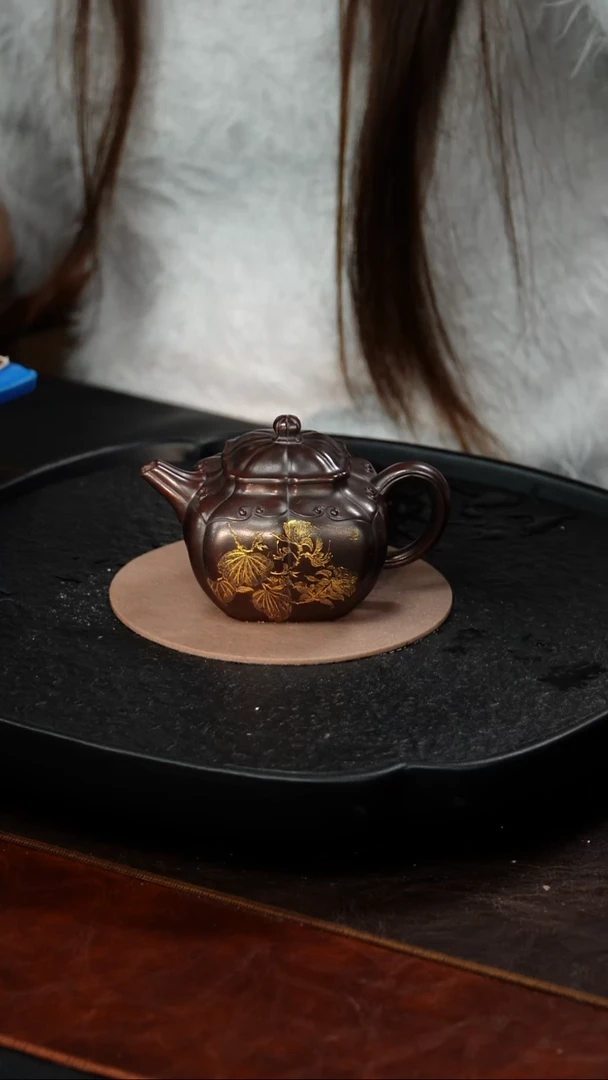 茶壶紫砂鲍宜明 筋纹107 古乌泥 200毫升
