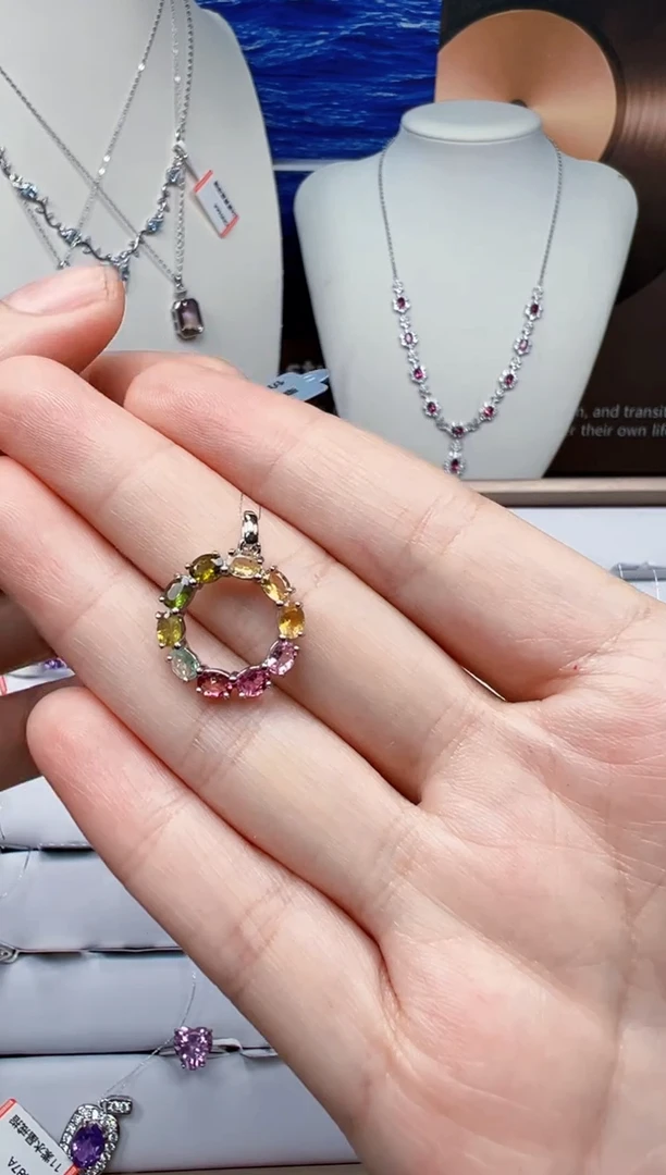 颈饰银S925镶嵌碧玺吊坠23