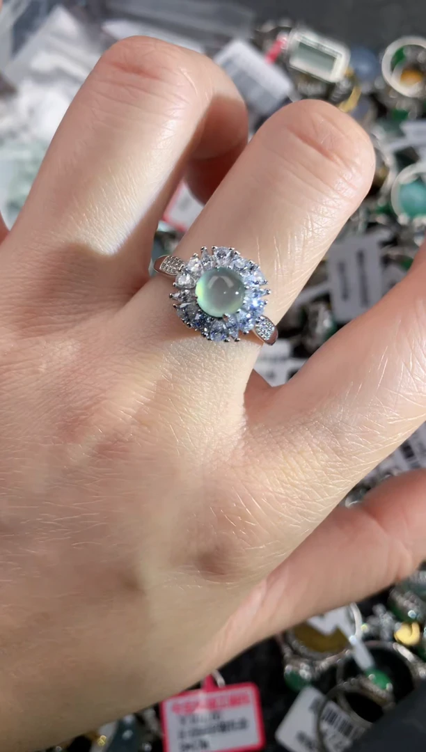 银S925镶嵌戒指翡翠222---8