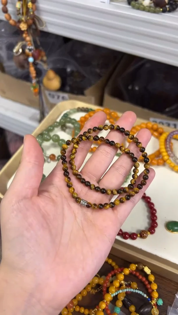 木变石（虎睛石）手链未镶嵌黄虎眼小米珠配件款双圈4MM