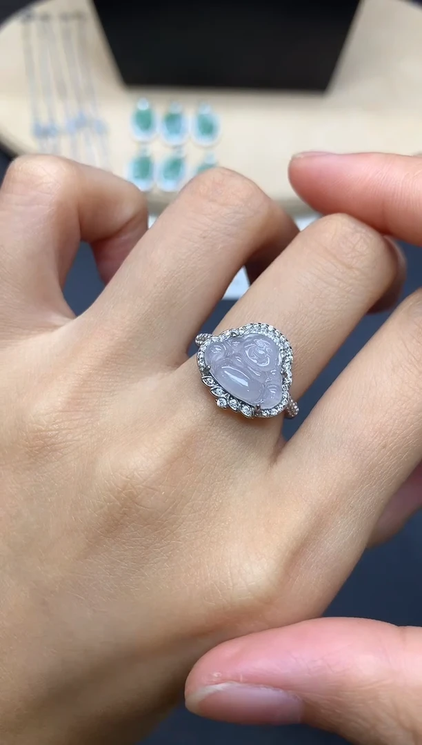 翡翠戒指银S925镶嵌佛公【多样性发其一】