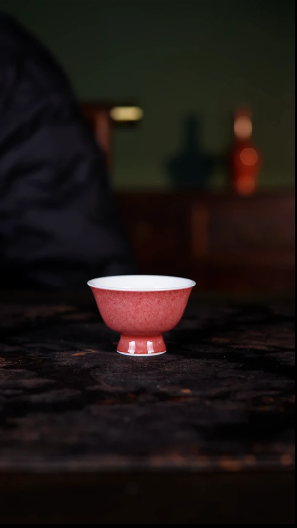 杯子白泥景德镇豇豆红高温釉