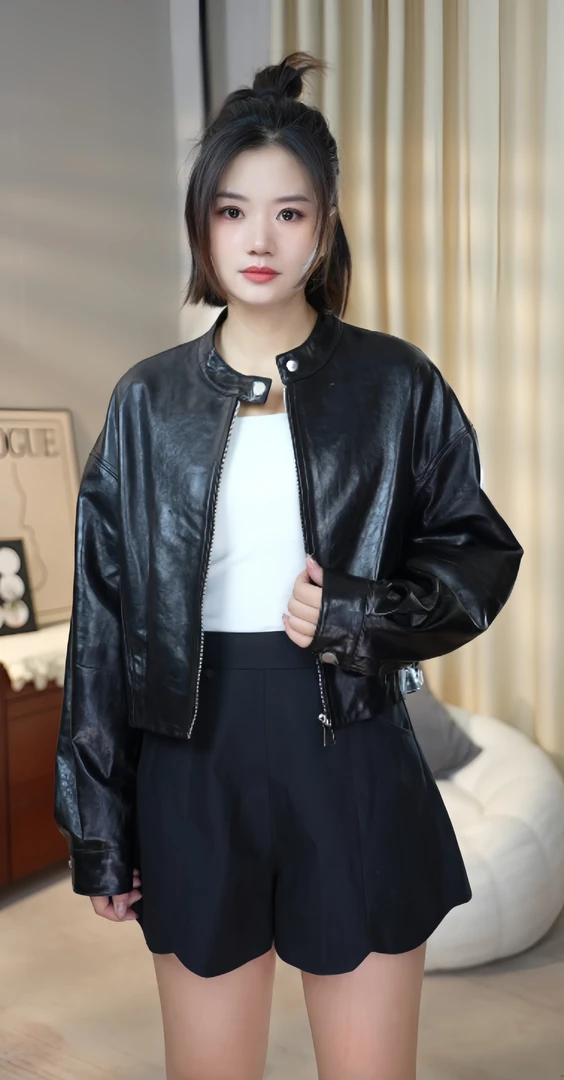 2025秋冬新款海宁头层绵羊皮时尚冷翡翠真皮皮衣休闲女款短款外套