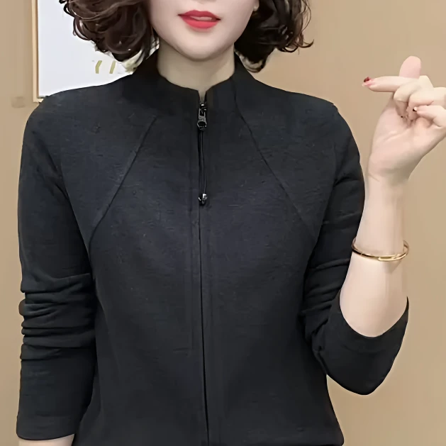 高级时尚拉链开衫2025春秋新款双面德绒高档气质休闲减龄女士上衣