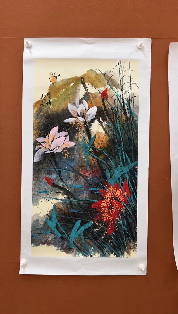 国画李文峰小三尺亮彩荷花