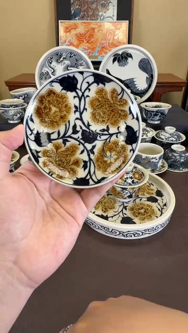 二号釉牡丹纹杯垫